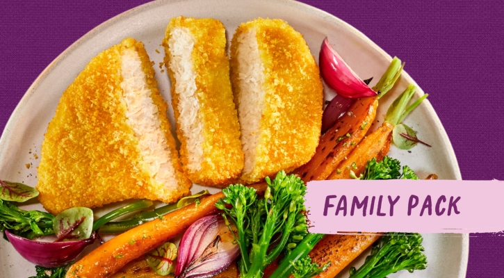 Schnitzel Family Pack met oven-gegrilde groenten en aardappelpartjes​