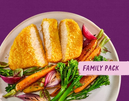 Schnitzel Family Pack met oven-gegrilde groenten en aardappelpartjes​